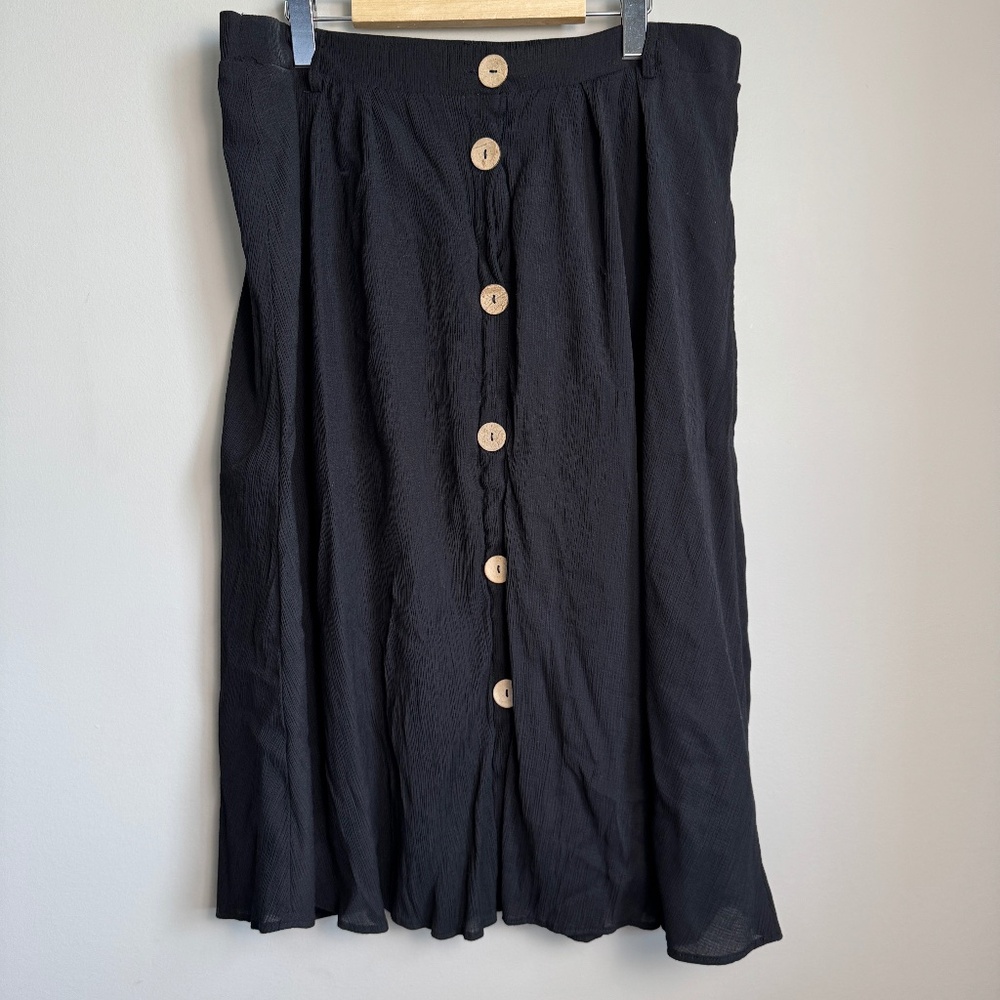 Ricki's Women's Crinkled Button‎ Midi Skirt Black Large Whimsigoth Office Chic